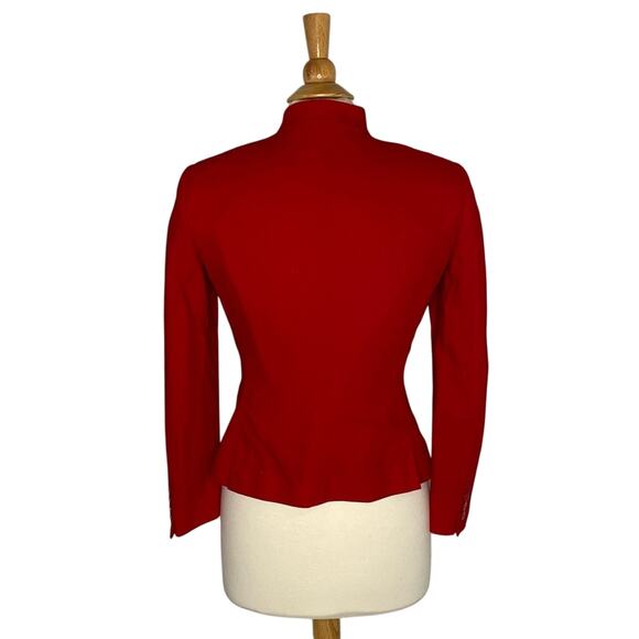 Bold Red Petite Blazer Jacket with Shoulder Pads 100% Wool O7 - Picture 2 of 9
